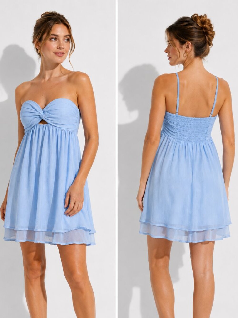Wild Fable Light Blue Strapless Babydoll Mini Dress With Straps Medium NWT